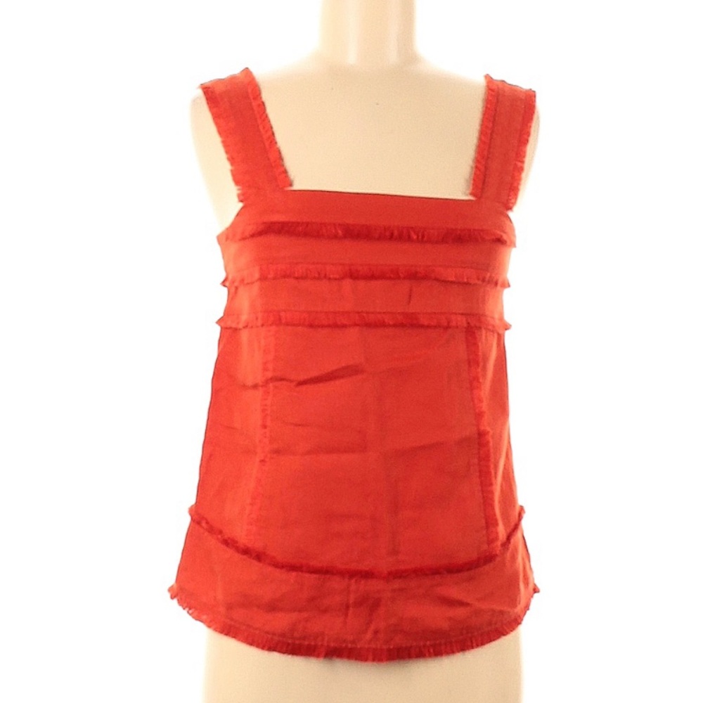 J.Crew Red Linen Sleeveless Tank Top Square Neck